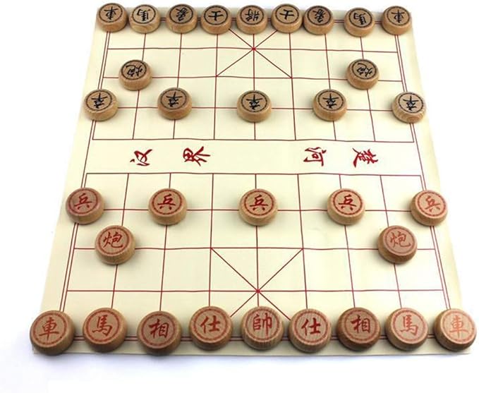 GoodPlay Beechwood Chinese Chess Set Xiangqi Travel Game Set with Wooden Box and Leather Chessboard
