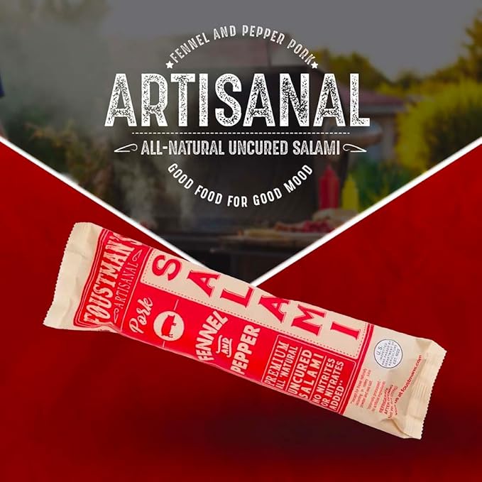 Foustman's Salami Pork Fennel and Pepper Artisanal, Nitrate-Free, Naturally Cured, Gluten-Free, Dairy-Free, Pack of 3, 8 Oz Each