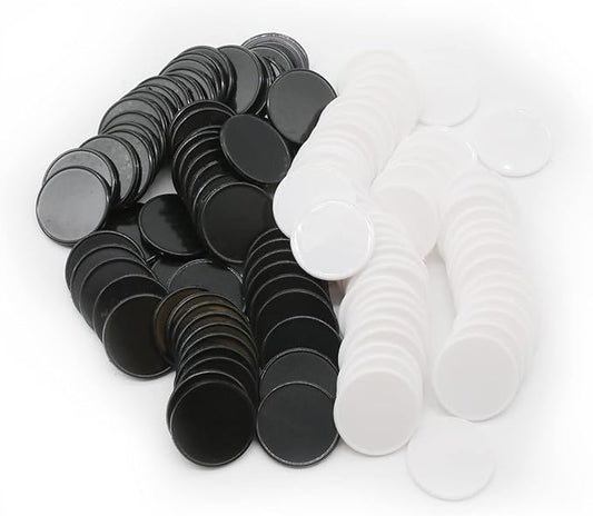 Set of 100 Opaque Plastic Learning Counters Mini Poker Chips Game Tokens with Storage Box (Black+White, 1.58 Inch)
