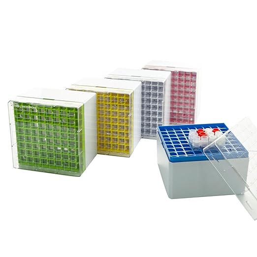 81-Well PC Cryoboxes 3.75in Laboratory Freezer Boxes Vial Storage Box, Assorted Colors, Case of 20
