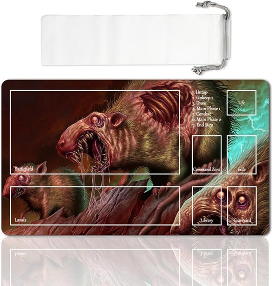 Board Game MTG Playmat Games Size 60X35 cm CCG Compatible for TCG RPG CCG Play mats (Rotting-Rats-Zone)