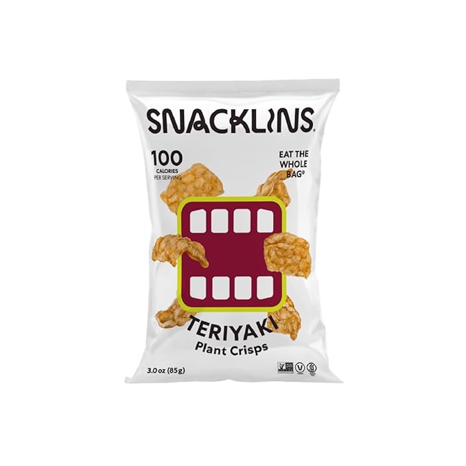 SNACKLINS Plant Based Crisps - Teriyaki - Vegan Healthy Snacks - Gluten Free, Grain Free, Plant Based Crisps, 100% Kosher For Passover, Low Calorie - No Added Sugar, Crunchy, Puffed Snack - 3oz Bag (Case Of 3)