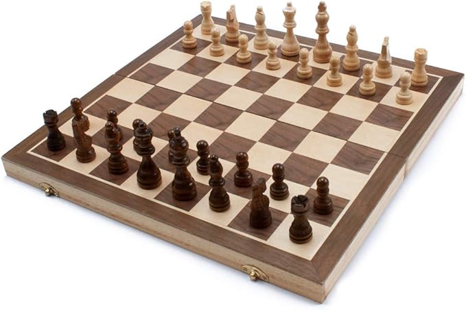 GSE Games & Sports Expert 15" Wooden Chess Set, Folding Chess Board Set with Pieces Storage Slots, Portable Travel Game for Adults & Kids