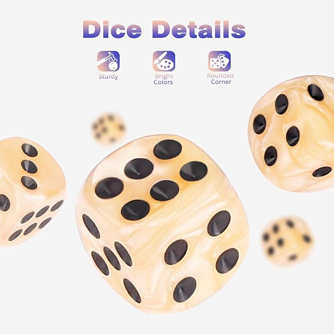 36 Pieces 12mm 6 Sided Mini Dice Set,Pearl Pattern D6 Game Dice Set,6 Sided Standard Game Dice for Board Games Dice Games Classroom Teaching Dices Game,with Portable Gaming Box(Beige)