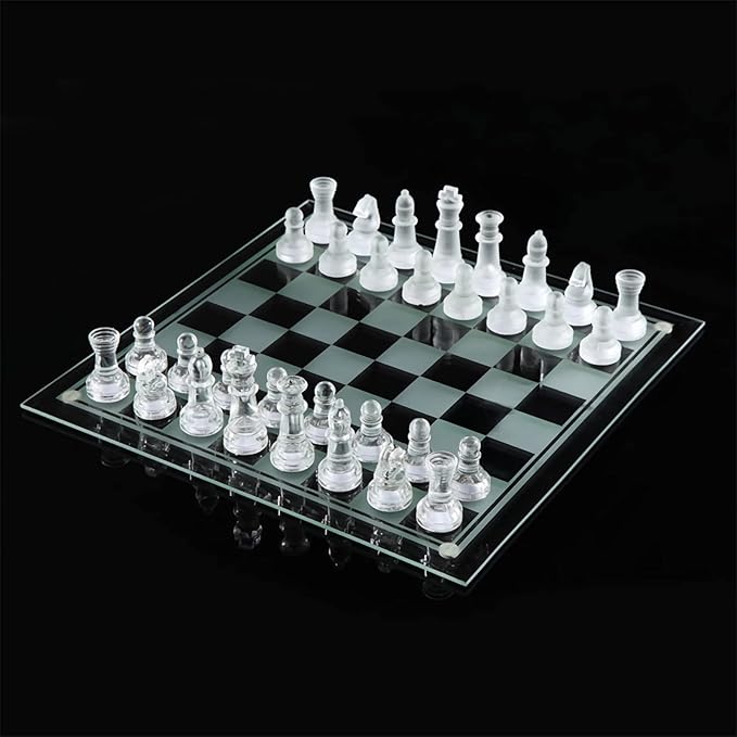 Elegant 10" Glass Chess Set - Premium Quality Board Game for All Ages for Chess Enthusiasts and Home Decor