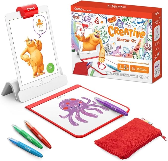Osmo - Creative Starter Kit for IPad - 3 Educational Learning Games - Creative Drawing & Problem Solving/ Early Physics - STEM Toy Gifts for Kid, Boy & Girl - Ages 5 6 7 8 9 10 (Osmo Base Included)