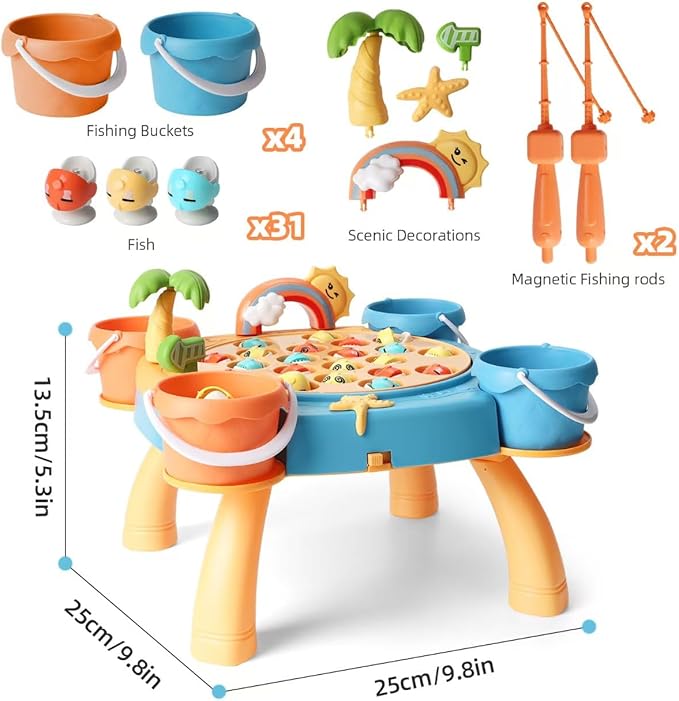 Magnetic Fishing Game Toys for Kids Include Colorful Fish,Magnetic Fish Rods,Rotating Board with Music,Interactive Fishing Toy Gift for Toddlers 3+