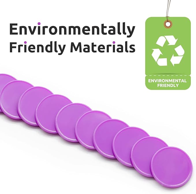 Set of 100 Opaque Plastic Learning Counters Mini Poker Chips Game Tokens with Storage Box (Purple, 1 Inch)