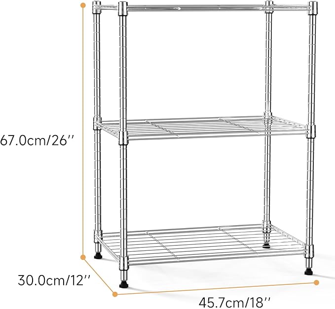 450 lbs Wire Storage Shelving 3-Tier Utility Shelving Unit Steel Organizer Wire Rack for Home,Kitchen,Office,Chrome(11.8" D x 17.7" W x 26.3" H)