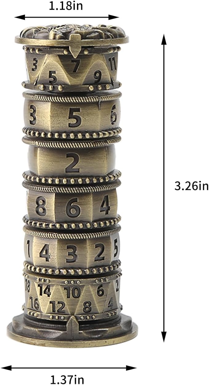 Pagoda Dice Spinner, 7 in 1 Metal Unique Roulette Dice for Sci-Fi, War, Crime Theme Tabletop Games