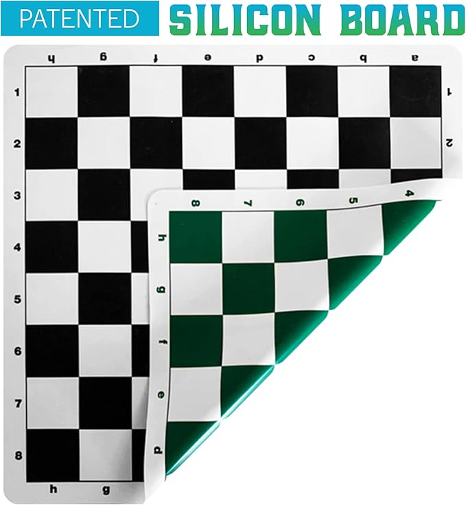 20 Inch Patented Chess Board - Foldable & Reversible Tournament Regulation Size Silicone Mat - Spill-Proof, Stain-Resistant, Roll-Up Travel Double-Sided Board for Adults and Kids - Portable & Durable.