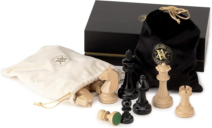A&A Premium Triple Weighted Staunton Wooden Chess Pieces w/ 2 Extra Queen - King Height 3.75"/9.5cm / 2 Storage Bags