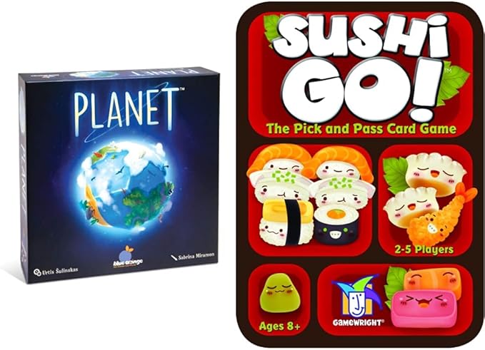 Blue Orange Games Planet Board Game - Award Winning Kids, Family or Adult Strategy 3D Board Game for 2 to 4 Players. Recommended for Ages 8 & Up. & Sushi Go! - The Pick and Pass Card Game