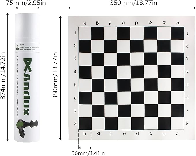 Andux Chess Game Set Chess Pieces and Rollable Board QPXQ-01 (Black,35x35cm)