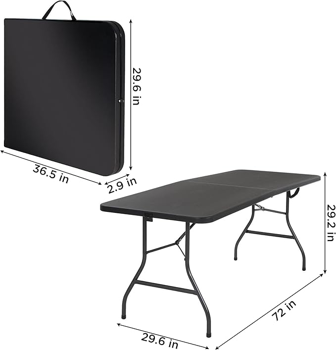 COSCO Molded Folding Banquet Table w/Handle, 6ft, Black