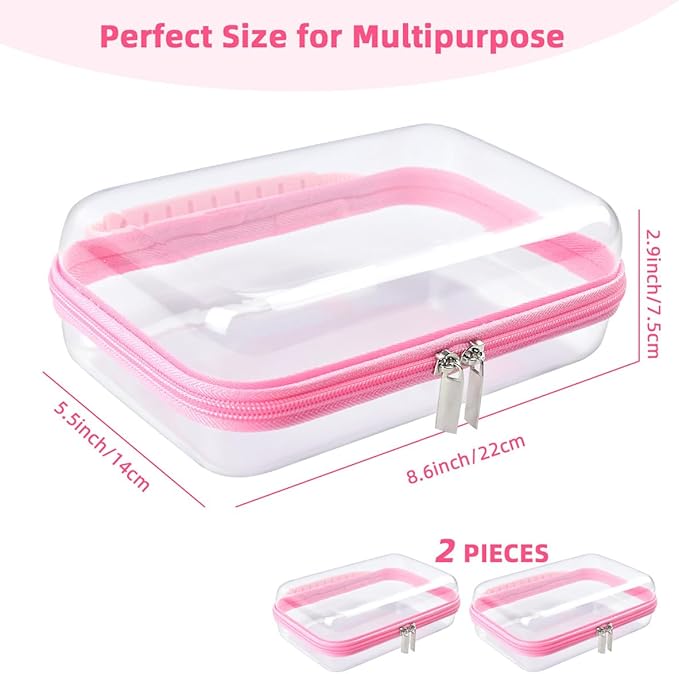 SameTech Zippered Hard Pouch, 2pcs Clear Plastic Storage Box Containers Small Toiletry Bag, Clear Hard Zipper Case for Small Items, Toys, Building Blocks, Puzzles, Cosmetics, Stationery Accessories