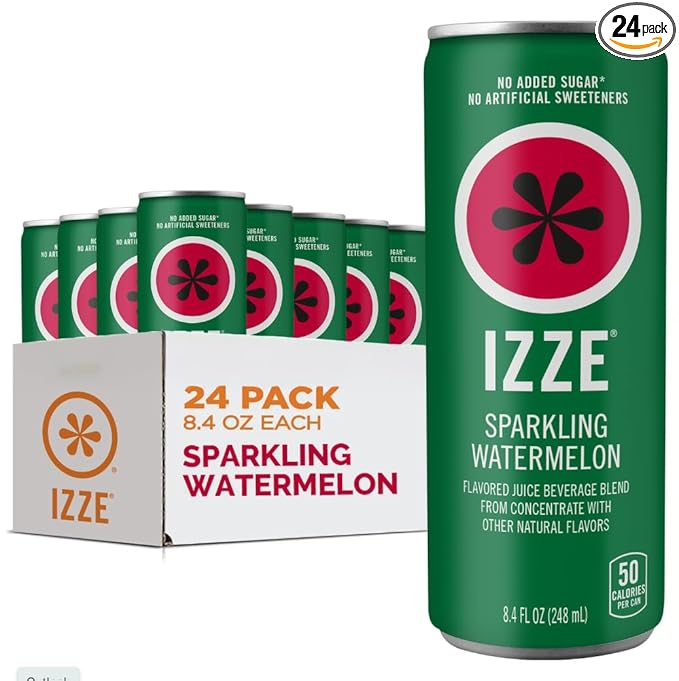 IZZE Sparkling Juice Beverage Blend, Watermelon, No Sugar Added, 8.4 FL OZ, 24 Cans