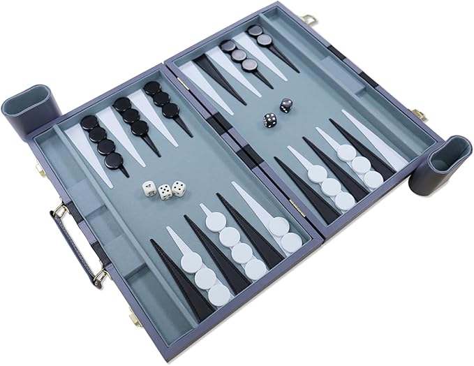 Backgammon Set - Classic Board Game with Premium Leather Case - Portable Travel Strategy Backgammon Game Set for Adults, Kids - Suitable as (15inch, Gray)