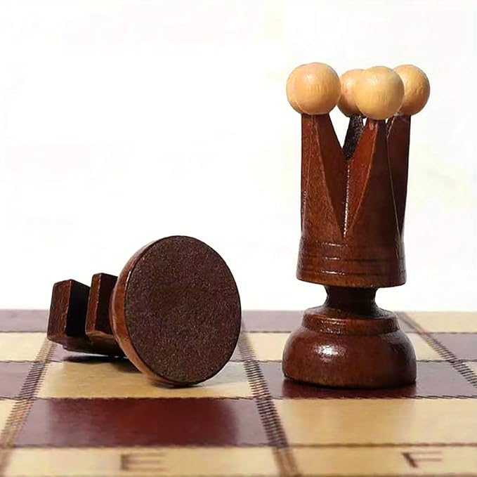13-Inch Portable Folding Chess Set - Handcrafted Intricate Wooden Pieces, Perfect for Adults and Beginners