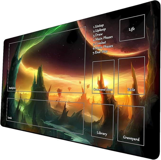 MTG Playmat, Game Play Mat for MTG TCG 24 x 14 inches Trading Card Inked Game Playmats with Storage Bag Smooth Rubber Surface Battle Game (Playmat 2)