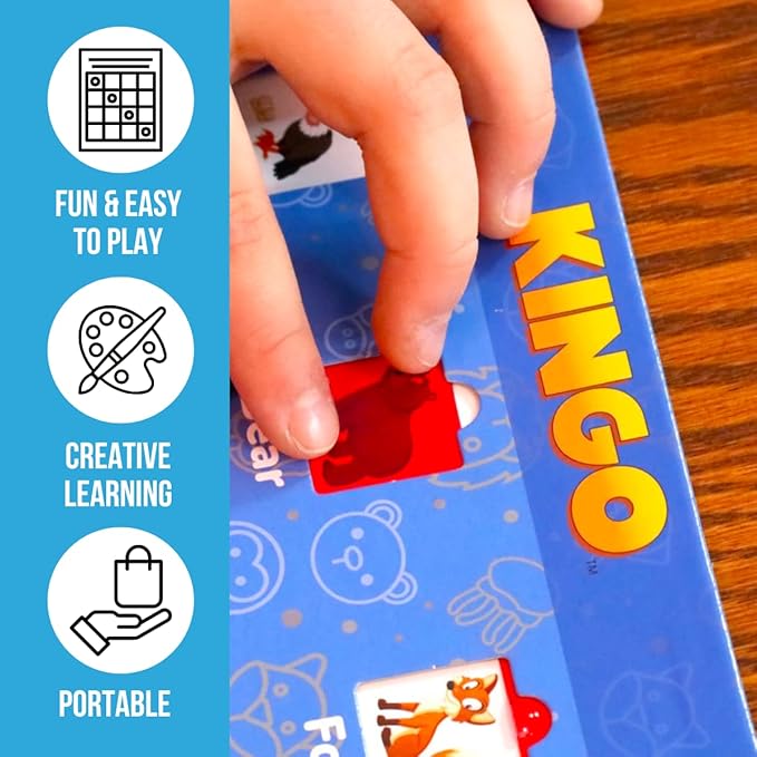 Regal Games Kingo Animals Edition Bingo Set - Fun Educational Word Games for Preschool & Kindergarten Kids - Learning Games for Family & Classroom - Vocabulary Builder, Phonics & Sight Word Games