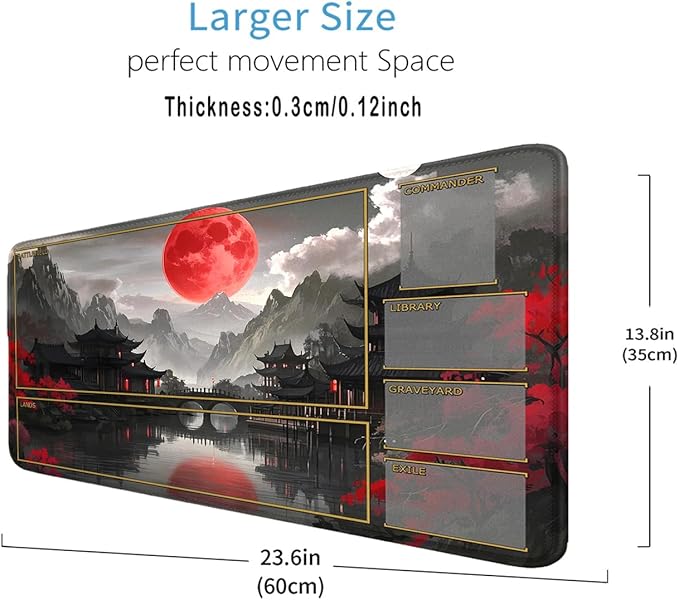 MTG Playmat Stitched Edges, Game Play Mat for MTG TCG 24 x 14 inches Trading Card Inked Game Playmats with Storage Bag Smooth Rubber Surface Battle