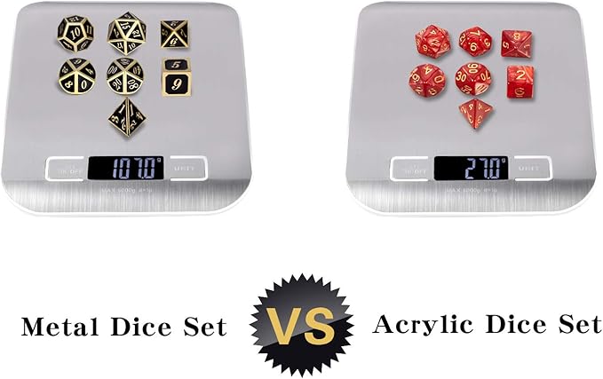 DNDND Metal Dice Set D&D, 7 die Metallic Polyhedral Dice Set with Gift Metal Box and Gold Number for DND Dungeons and Dragons Role Playing Games (Black and Gold)