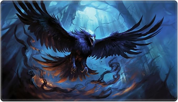Playmat 24" x 14" Game Mats for MTG/TCG Cards, Commander Deck Gaming Desk Mat, Magic Raven