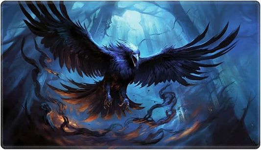 Playmat 24" x 14" Game Mats for MTG/TCG Cards, Commander Deck Gaming Desk Mat, Magic Raven