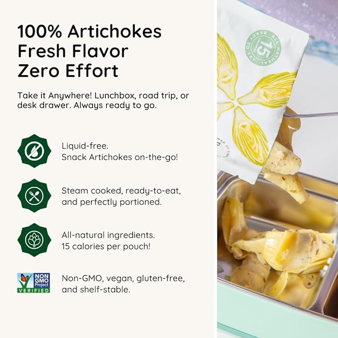 POSHI Marinated Artichoke Hearts with Basil and Thyme – On-the-Go Snack or Salad Toppers – All natural, Non-GMO Vegan, Keto, Low Carb, Gluten Free (10 Pack, 1.58 oz)