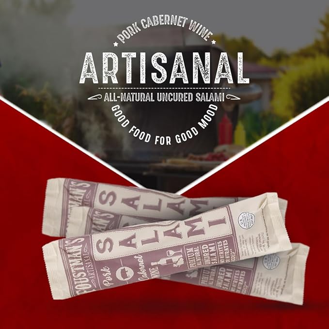 Foustman's Salami Pork Cabernet Wine Artisanal, Nitrate-Free, Naturally Cured, Gluten-Free, Dairy-Free, Pack of 3, 8 Oz Each