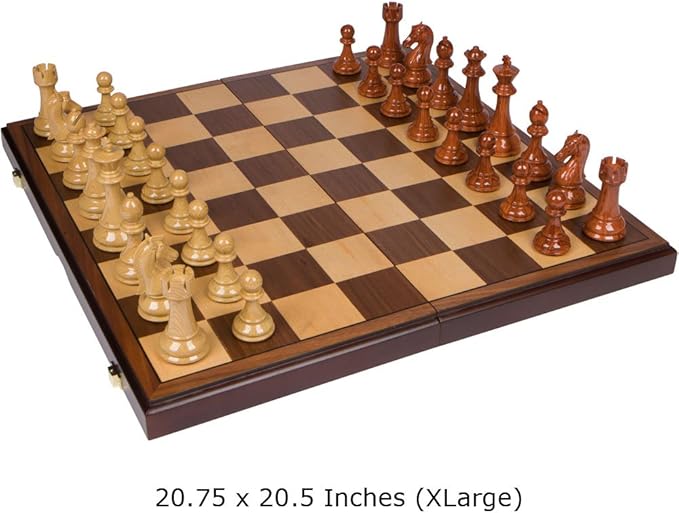 Abigail Chess Inlaid Wood Folding Board Game with Pieces, Extra Large 21 Inch Set