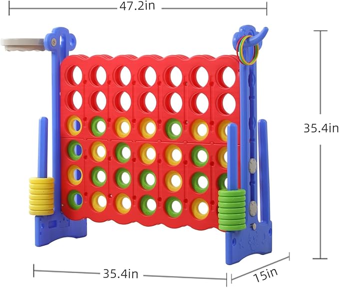 UNICOO® Height Adjustable Jumbo 4-to-Score Game, 4 in A Row Game with Basketball Hoop, Ring Toss, Carrying Bag, Indoor Outdoor Yard Game, Parties & Family Gatherings