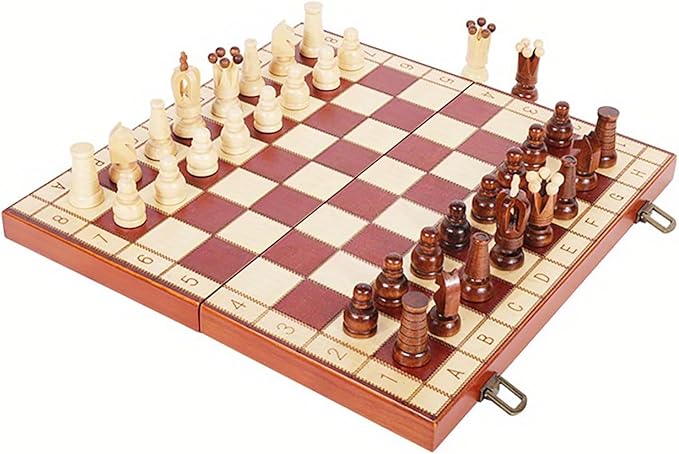 13-Inch Portable Folding Chess Set - Handcrafted Intricate Wooden Pieces, Perfect for Adults and Beginners