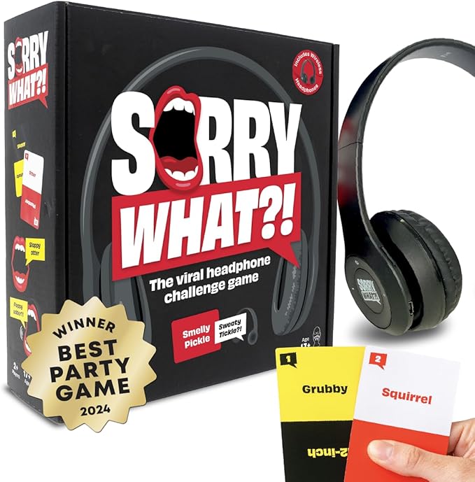 Sorry What Game - Uncensored Lip Reading Party Games for Adults - Based On The Headphone Challenge TikTok Trend - 2+ Players 40,000 Funny Phrase Combos - Card Games for Adults & Friends (Ages 17+)