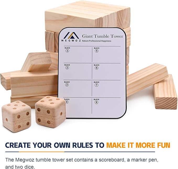 Giant Tumble Tower Games for Kids and Adults 57 Blocks New Zealand Pine Wooden Blocks Stacking to Over 4.2FT Family Games for Indoors Outdoors Yard Games for Family