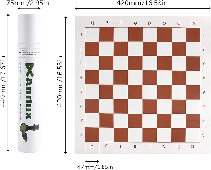 Andux Chess Game Set Chess Pieces and Rollable Board QPXQ-01 (Brown,42x42cm)