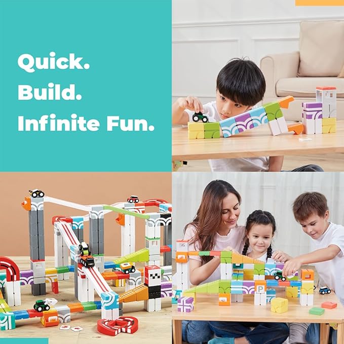 QBI Magnetic Blocks for Toddlers Ages 2-4｜STEM Magnetic Building Blocks with Trucks & Fruit Plates｜Montessori Magnet Building Cubes for Kids｜Educational Gifts for Boys & Girls Ages 2+ (32PCS)