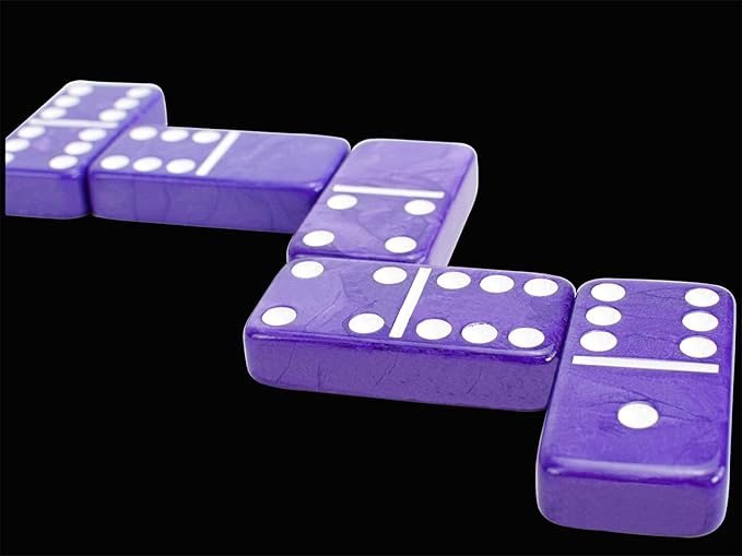 Dominos Set for Adults and Kids - Domino Set for Classic Board Games - Thick Jumbo Dominoes Double 6 for Travel Games - Purple Domino's 28 Tiles with Case
