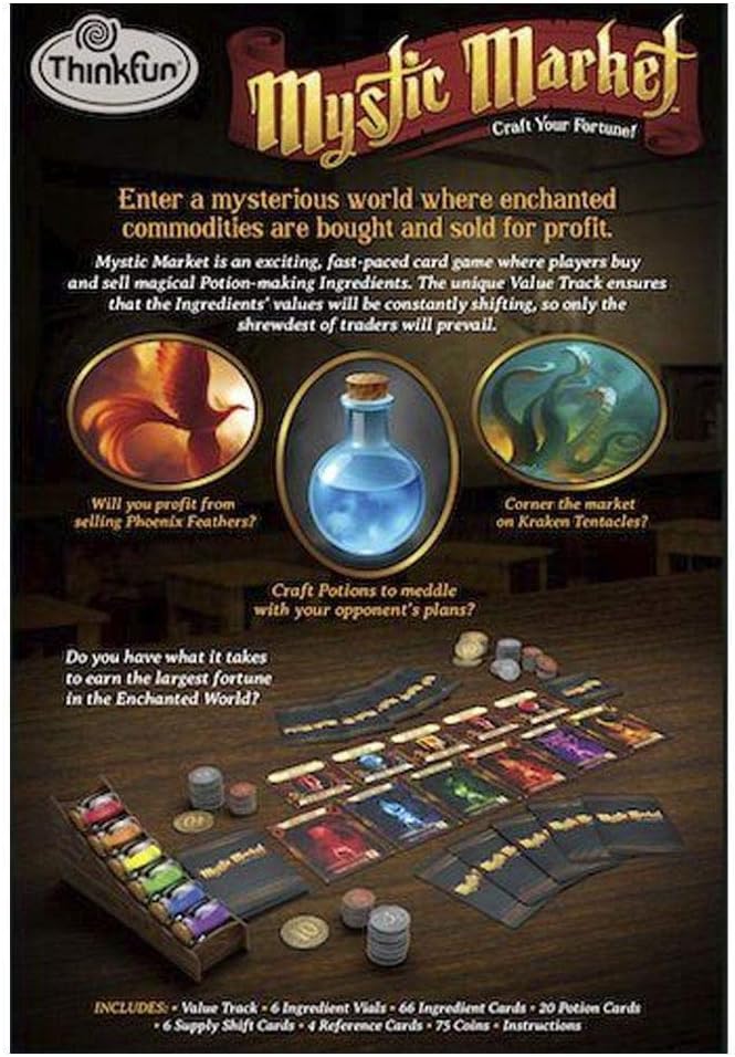 ThinkFun Mystic Market Strategy Card Game For 2-4 Players Ages 10 and Up – An Exciting Fast Paced Game Perfect for Both Families and Gamers, Multi