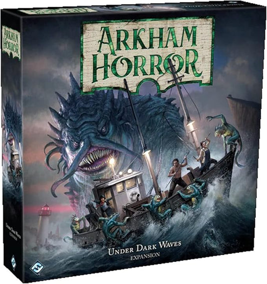 Arkham Horror Under Dark Waves Board Game Expansion - New Locations, Investigators, and Terror! Cooperative Mystery Game, Ages 14+, 1-6 Players, 2-3 Hour Playtime, Made by Fantasy Flight Games