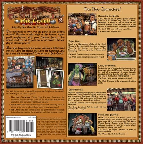 Red Dragon Inn 8, The Pub Crawl, Five New Characters, Can be Played with All Expansions, New Prize Cards Inside, For Ages 13 and up