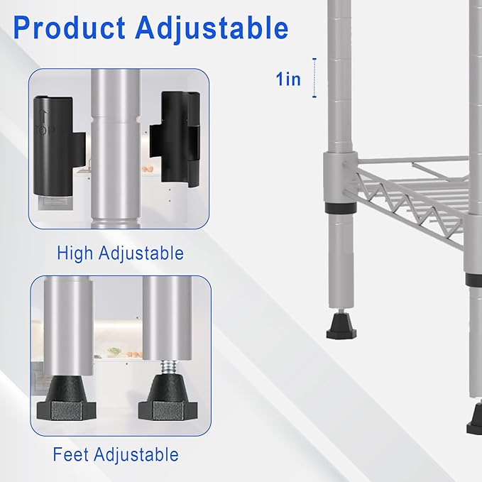 Metal Frame Storage Shelves 5-Tier Wire Shelving NSF Certified Storage Rack Shelf Heavy Duty Storage Shelf with Leveling Feet for Home Kitchen Garage, 12" Dx17 Wx48 H, Chrome