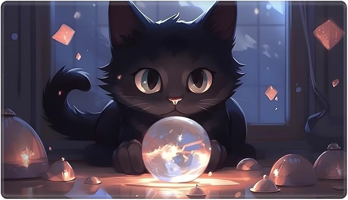 Playmat 24" x 14" Game Mats Tabletop Magic for MTG/TCG Cards, Trading Card Game Playing Stitched Play Mats Commander Deck Gaming Desk Mat Card Gameplay Mats, Cat Crystal Ball