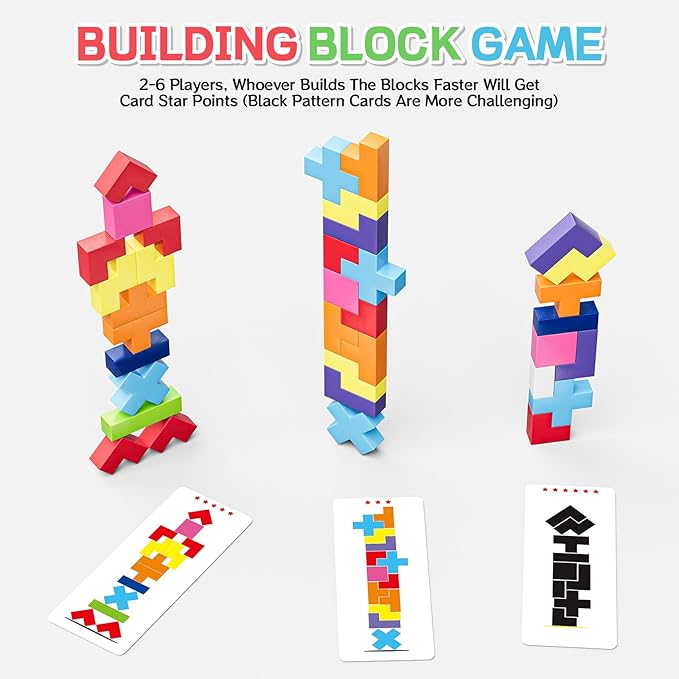 Wooden Block Game 120Pcs Fast-Paced Stacking Building Block Game Challenging Board Games for Kids 1 to 6 Players Color Block Puzzles Party Games for Ages 4+