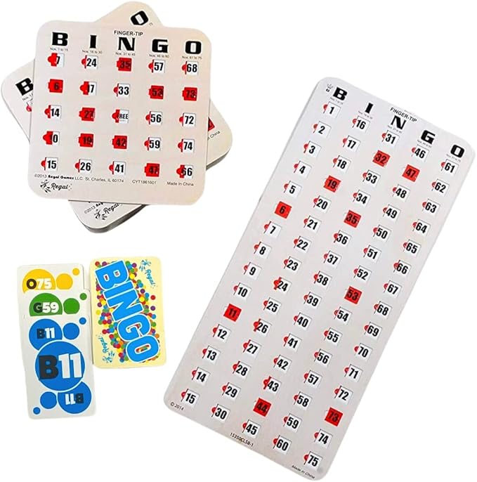 Regal Bingo 25 Bingo Cards with Sliding Windows, Bingo Calling Cards Deck & Master Board Bulk Kit - Reusable Bingo Game Set for Adults & Seniors Large Group - (Standart, Woodgrain)