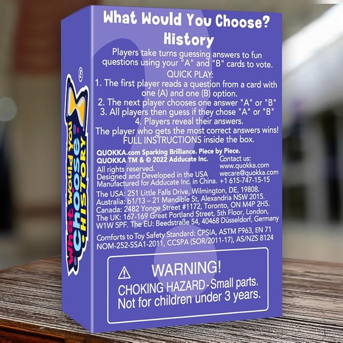 QUOKKA Board Game for 8-12 Year Olds - History Edition - Family Card Game for Kids Ages 5-8 - What Would You Choose | Pick Your Answer | Get to Know You - Fun Game Night for Boys & Girls