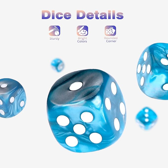 36 Pieces 12mm 6 Sided Mini Dice Set,Two Colours D6 Game Dice Set,6 Sided Standard Game Dice for Board Games Dice Games Classroom Teaching Dices Game,with Portable Gaming Box(Blue & Silver)