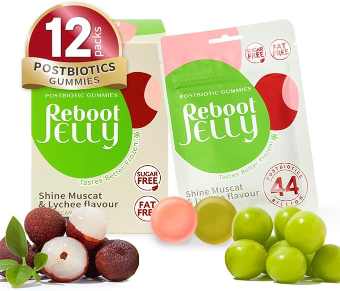 Reboot Probiotic Jelly | 44 Billion CFU Gummies | Vegan, Sugar-Free, Shelf-Stable | Chewable Lychee & Muscat Grape Flavor | 12 Pouches for Gut Health