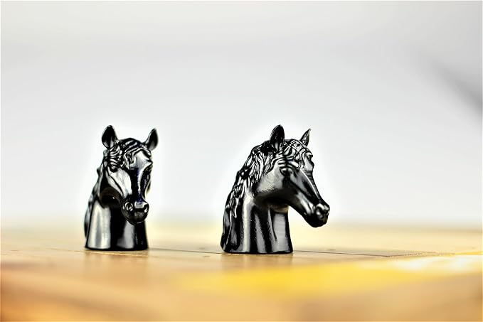 Metal Horse Race Board Game Set with Horse Racing Thick & Solid Wood Game Board, 11 Luxurious & Durable Classic Black Colored Metal Craft Horses, Dice and Cards for Horseracing (HR-652)